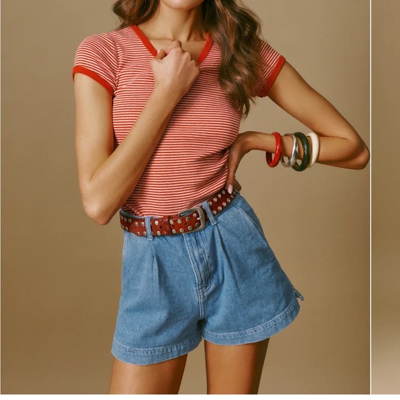 Reformation Pants - Reformation Eliana Pleated Denim Shorts